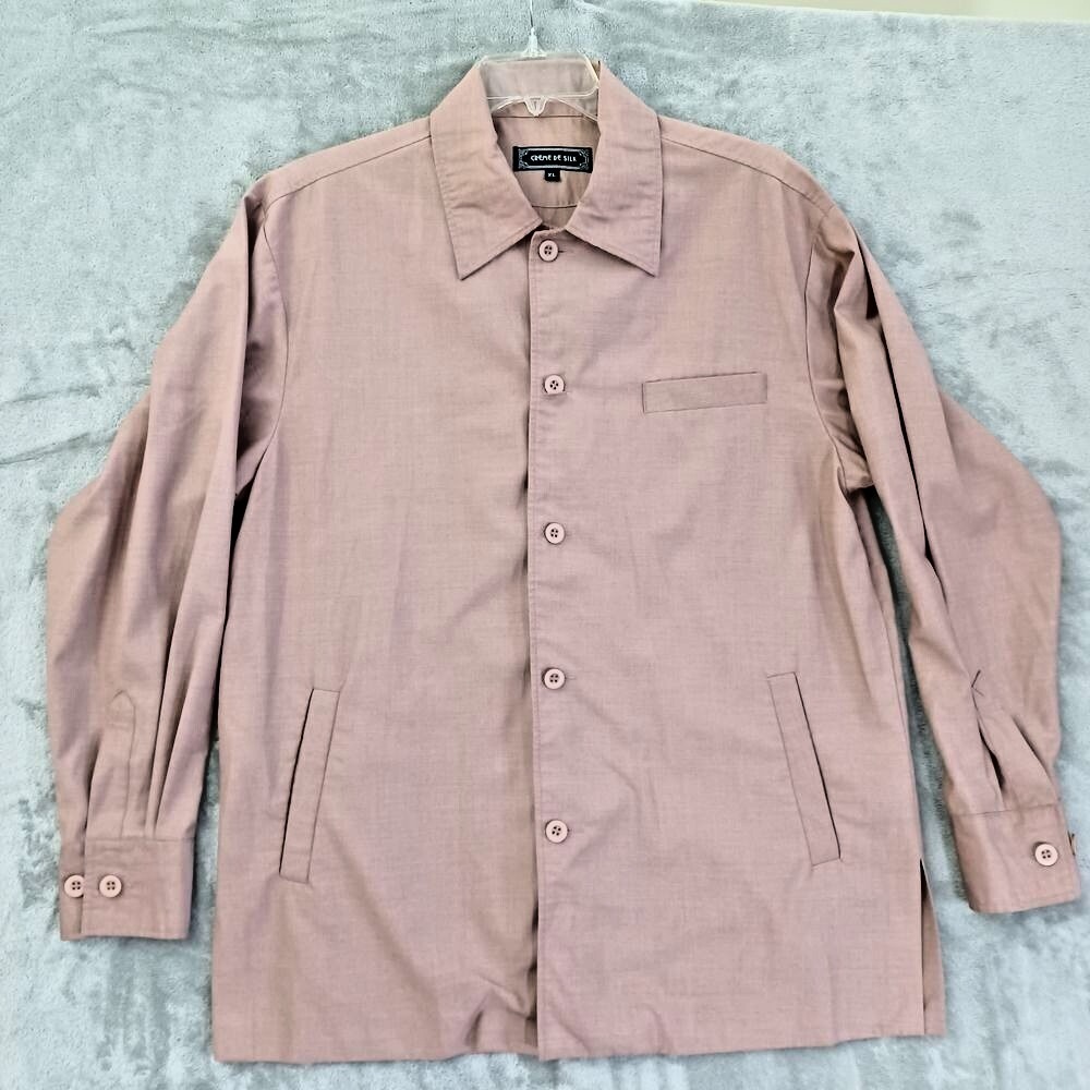 Cremede Silk Mens XL Shirt Long Sleeves Solid Walking Suit Button Up Pockets Vtg